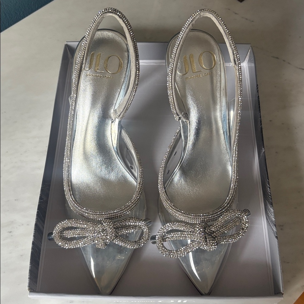 Jennifer Lopez Flina clear bow embellished party high heels sling back size 7 - Picture 4 of 8